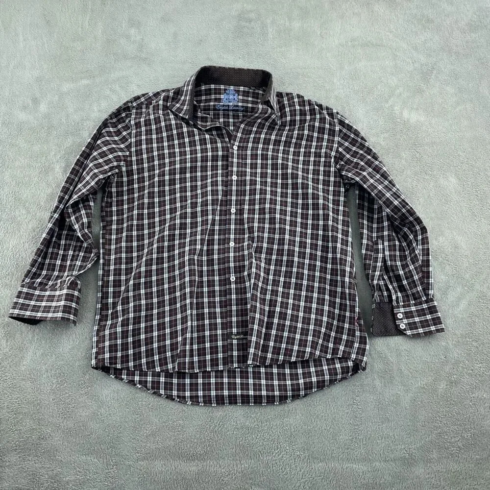 English Laundry Mens Plaid Long Sleeve Button-Up Shirt 17.5 3484